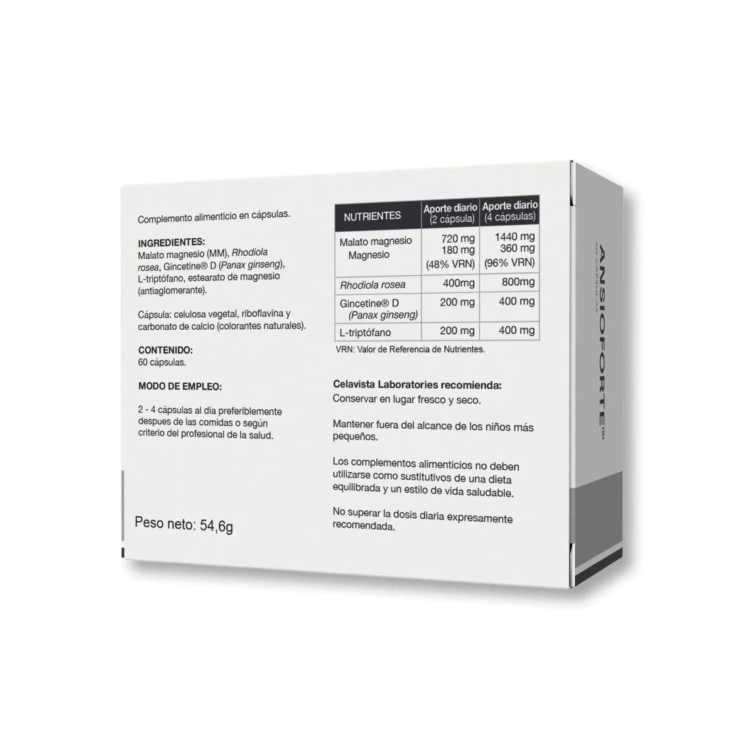 Pastillas para la ansiedad sin receta con Gincetine patentado - Ansioforte Celavista - Vista posterior