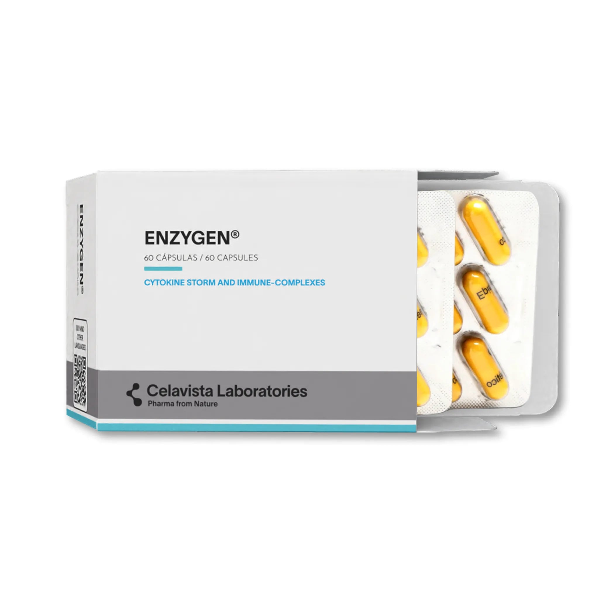 Enzygen suplemento antiinflamatorio — Caja abierta con cápsulas de enzimoterapia sistémica
