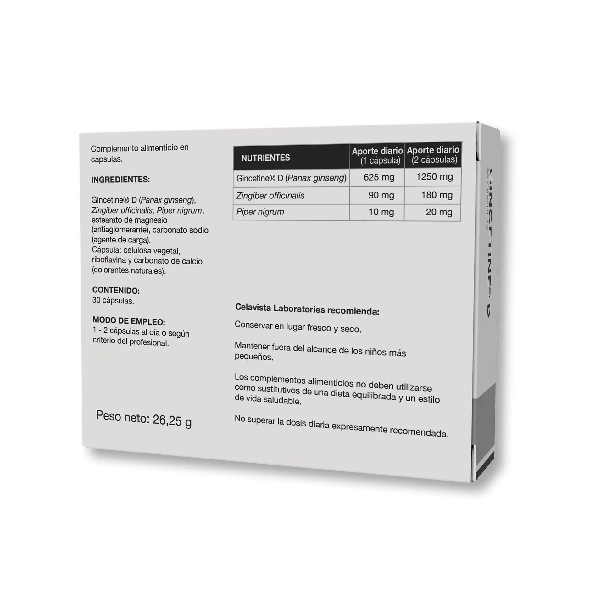 Gincetine D 30 cápsulas Ginkgo biloba Panax ginseng Artemisia