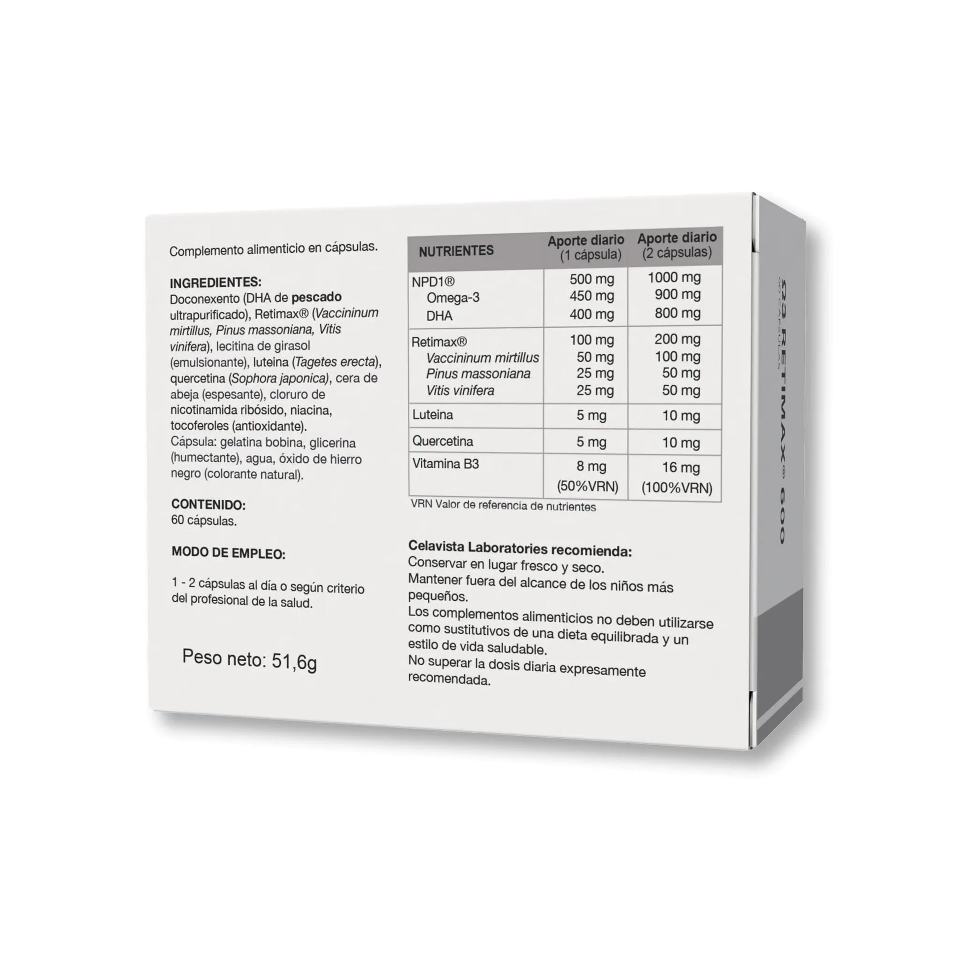 Pastillas omega 3 para blefaritis y presión ocular - Vista anterior producto Celavista