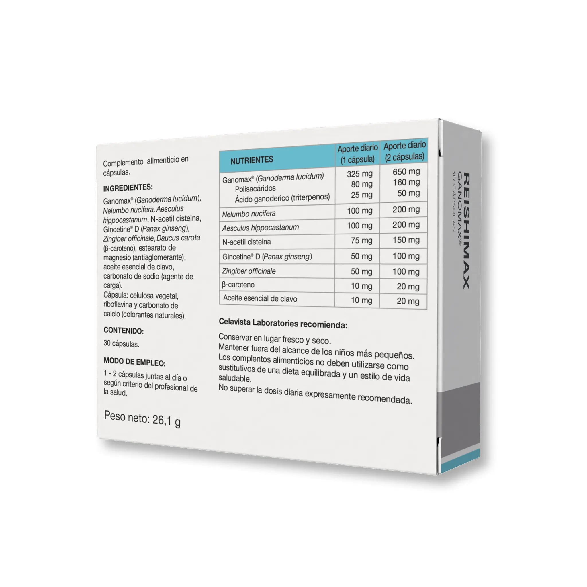 Suplementos para reforzar el sistema inmunológico con triterpenos concentrados - Vista anterior