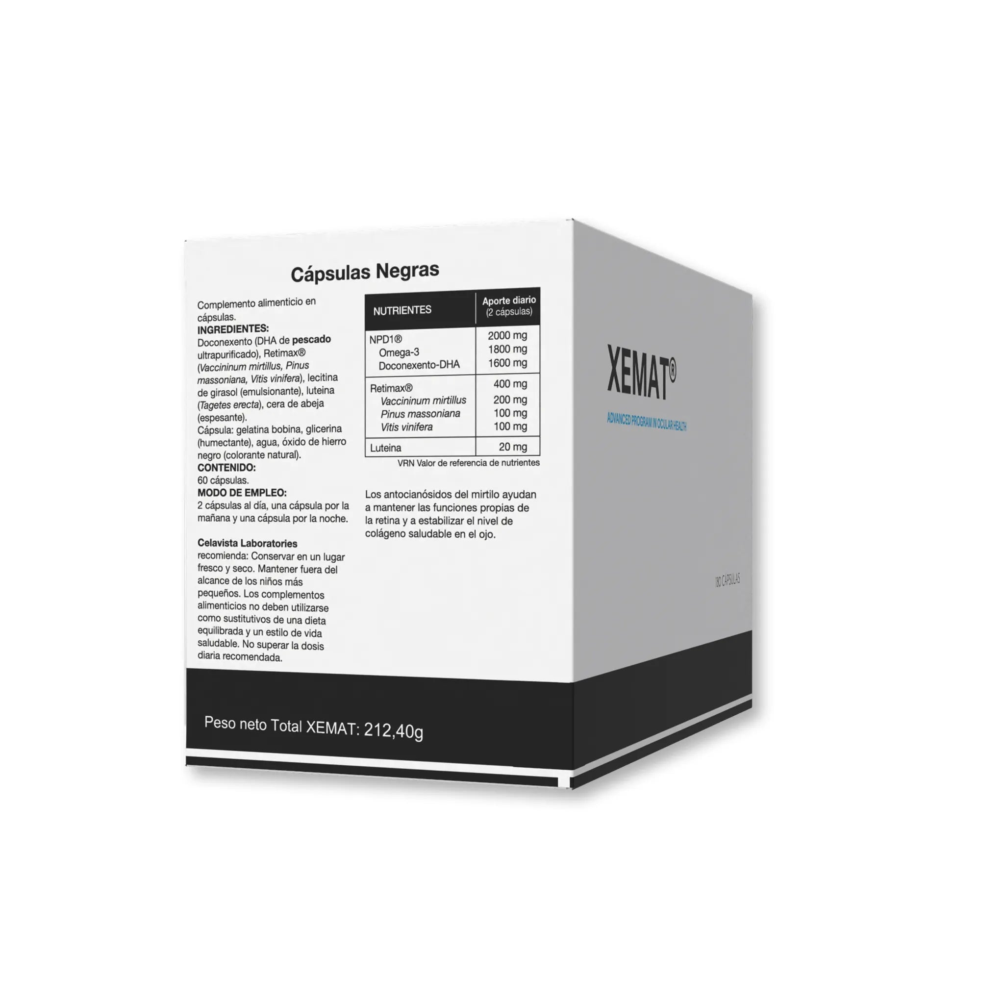 Tratamiento natural para inflamación del nervio óptico y fatiga ocular - Vista lateral producto